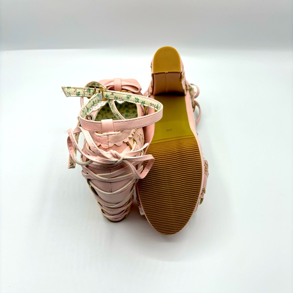 Bow Lace Princess Lolita Shoes Womens Chunky High Heels Ankle Strap Pumps Size 8 - Picture 5 of 12